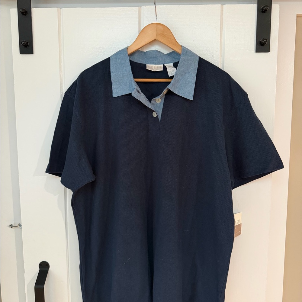 Navy Blue Polo Shirt with Denim Collar